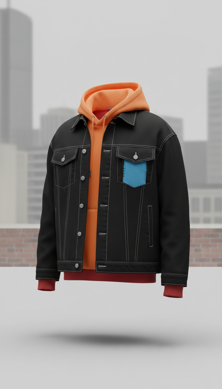 Oversized denim jacket in city black